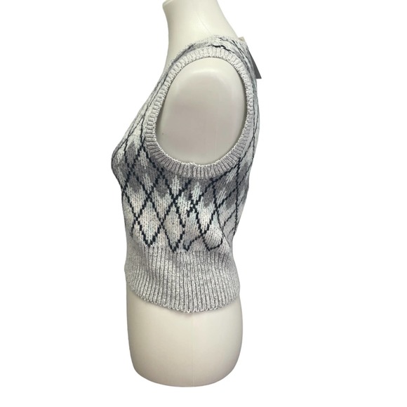 New Pink Rose Womens Small Sleeveless Argyle Polyester Blend Tank Top Sweater - Picture 2 of 5